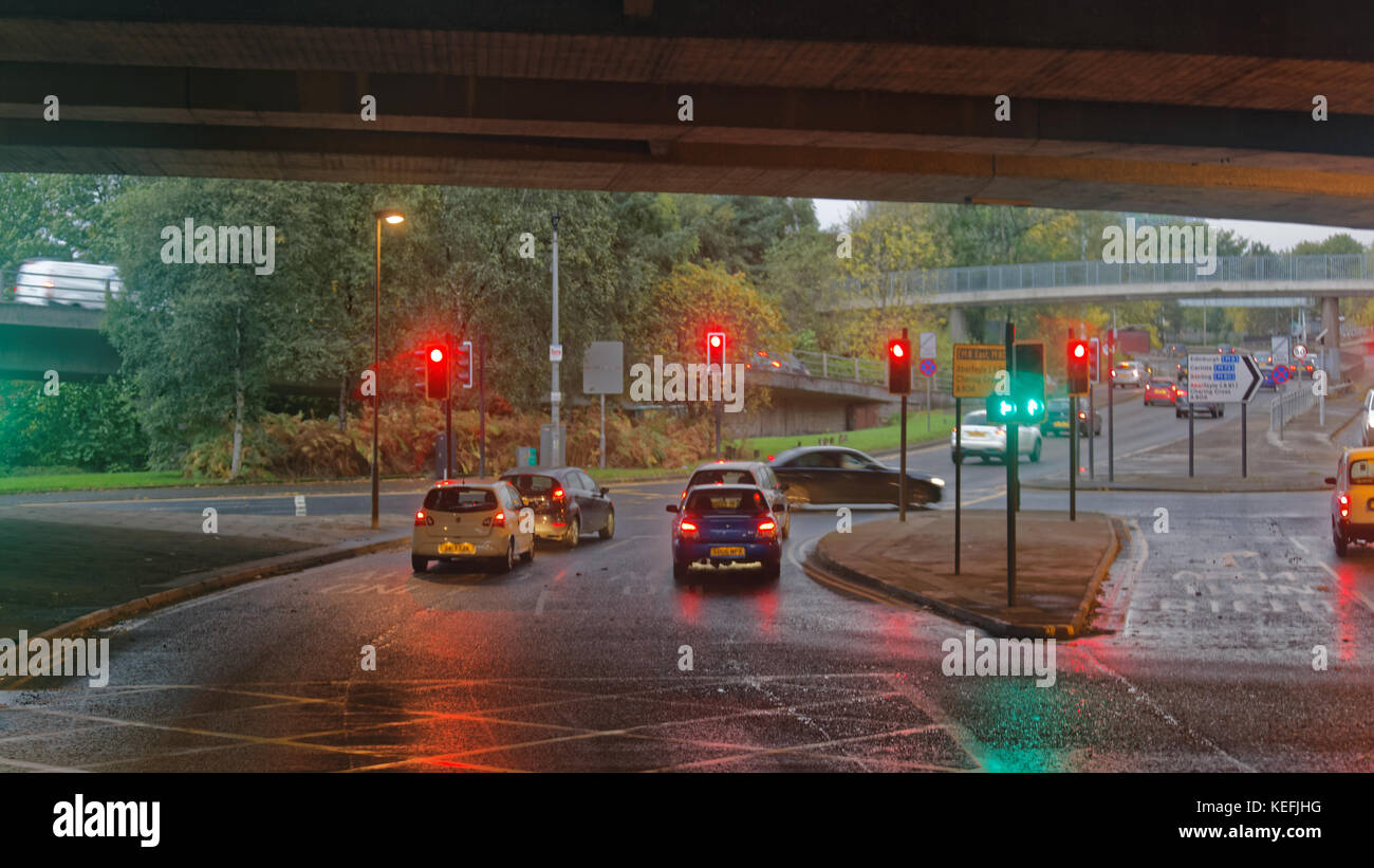 Heavy Traffic clydeside Expressway anderston Ampel rot a814 Glasgow Stockfoto