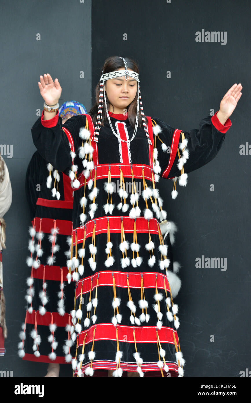 Alaska Native Amerikanische Tänzer, Palmer, Alaska, USA Stockfoto