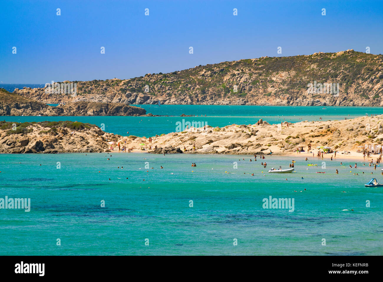 Panorama der wunderschönen Strände von Chia, Sardinien, Italien. Stockfoto
