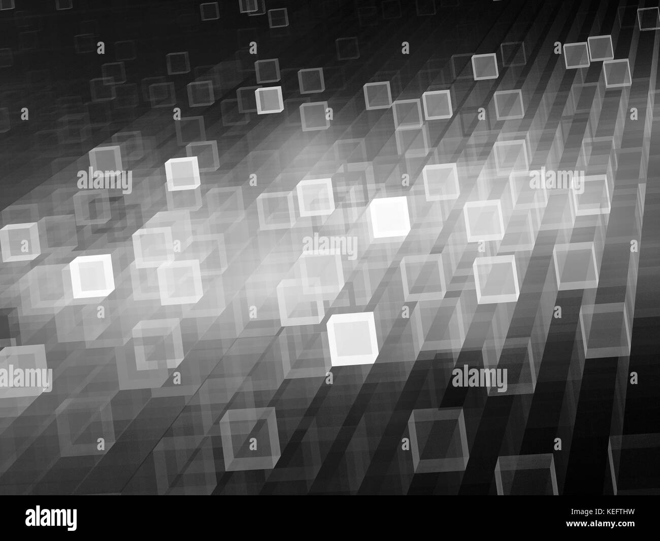 Leuchtende Würfel schwarz-weiß Textur, neue Technologien, computer-generierte Zusammenfassung Hintergrund, 3D-Rendering Stockfoto