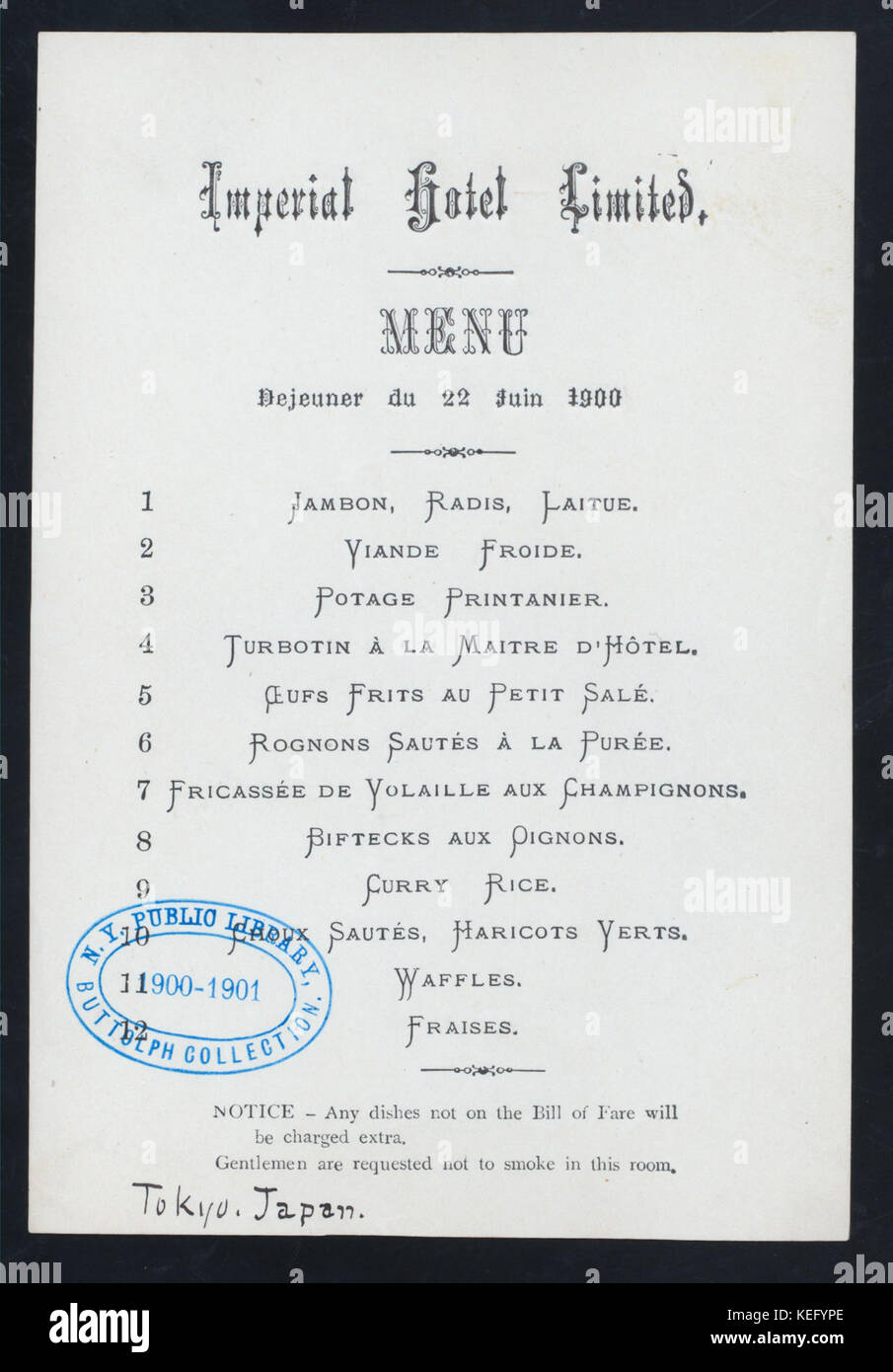 Mittagessen (Besitz) IMPERIAL HOTEL LIMITED (at) Tokio, Japan (FÜR ;) (NYPL Hades 274076 468351) Stockfoto