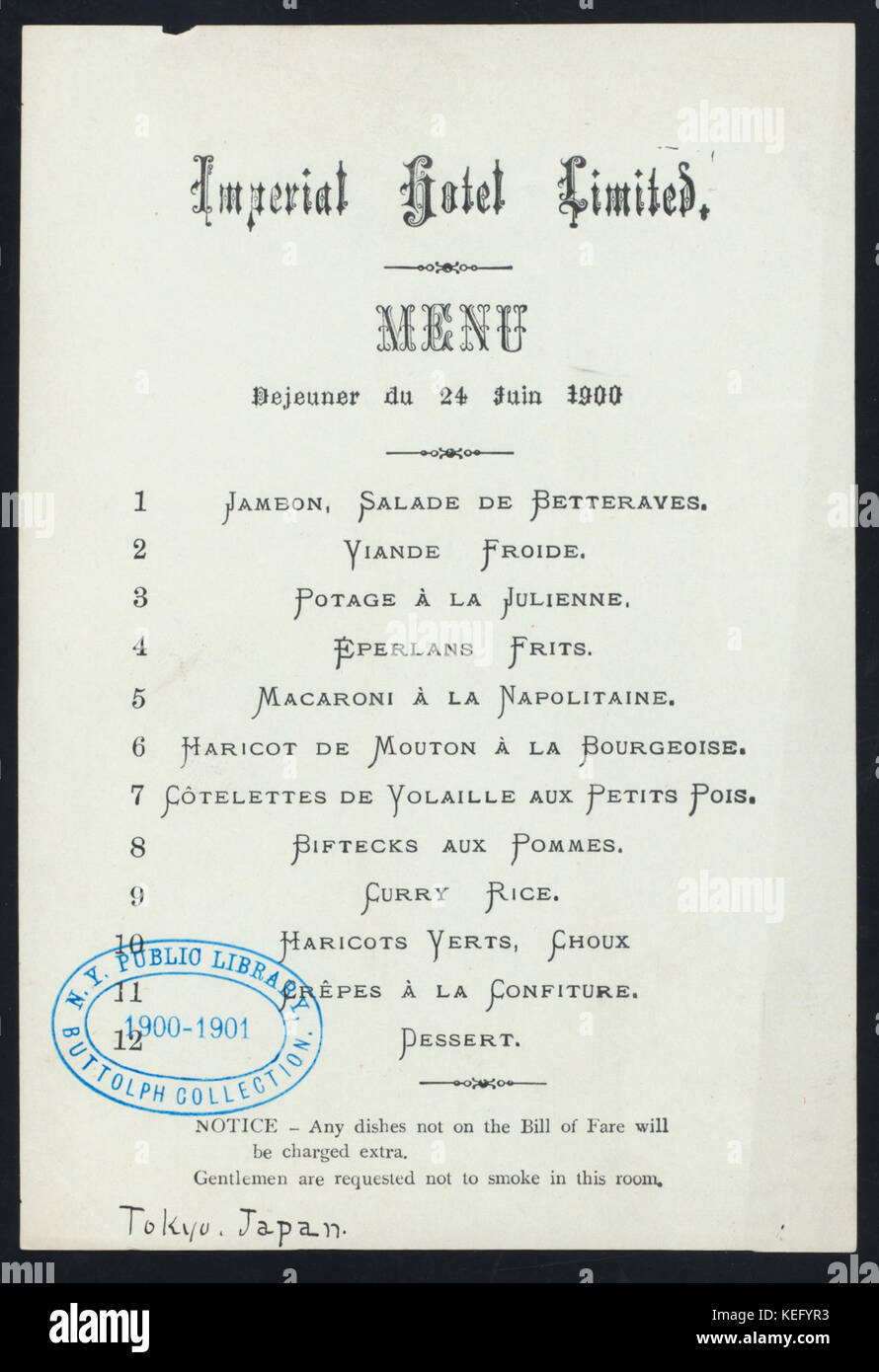 Frühstück Mittagessen (Besitz) IMPERIAL HOTEL LIMITED (at) (Tokyo, Japan) (für ;) (NYPL Hades 274081 468356) Stockfoto