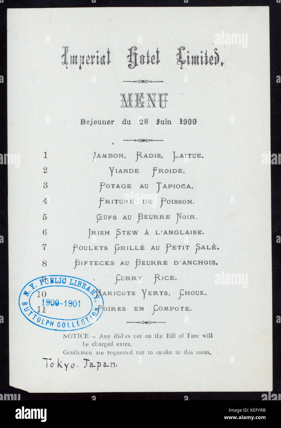 Frühstück Mittagessen (Besitz) IMPERIAL HOTEL LIMITED (at) (Tokyo, Japan) (für ;) (NYPL Hades 274090 468365) Stockfoto
