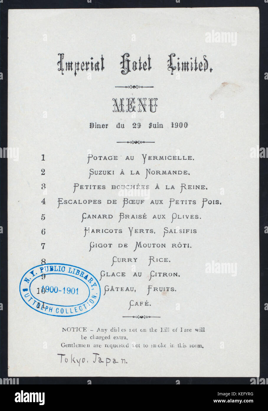 DINER (Besitz) IMPERIAL HOTEL LIMITED (at) (Tokyo, Japan) (für ;) (NYPL Hades 274094 468369) Stockfoto