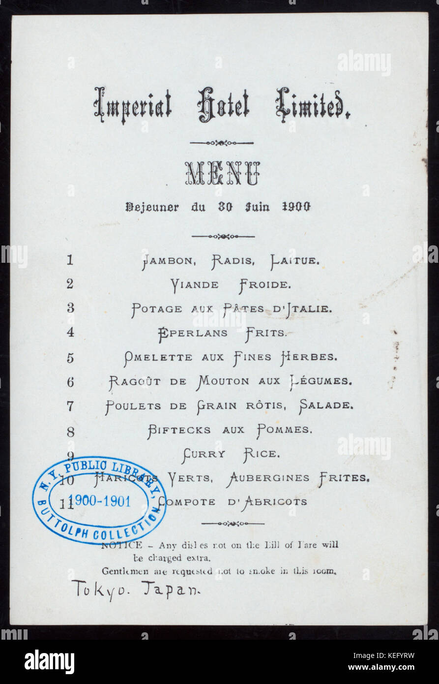 Frühstück Mittagessen (Besitz) IMPERIAL HOTEL LIMITED (at) Tokio, Japan (FÜR ;) (NYPL Hades 274098 468373) Stockfoto
