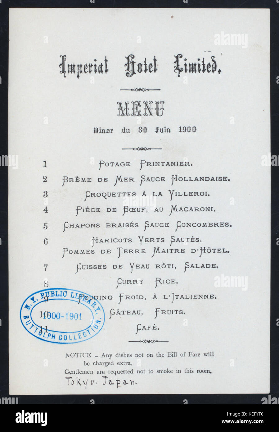 Abendessen Abendessen (Besitz) IMPERIAL HOTEL LIMITED (at) Tokio, Japan (FÜR ;) (NYPL Hades 274099 468374) Stockfoto