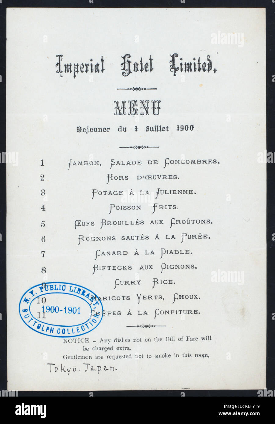 DEJEUNER (by) IMPERIAL HOTEL LIMITED (at) (Tokyo, Japan) (HOTEL gehalten ;) (NYPL Hades 274113 468388) Stockfoto