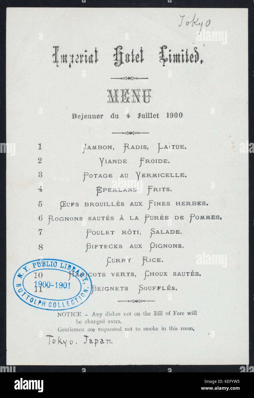Mittagessen (Besitz) IMPERIAL HOTEL LIMITED (at) Tokio, Japan (FÜR ;) (NYPL Hades 274137 468412) Stockfoto