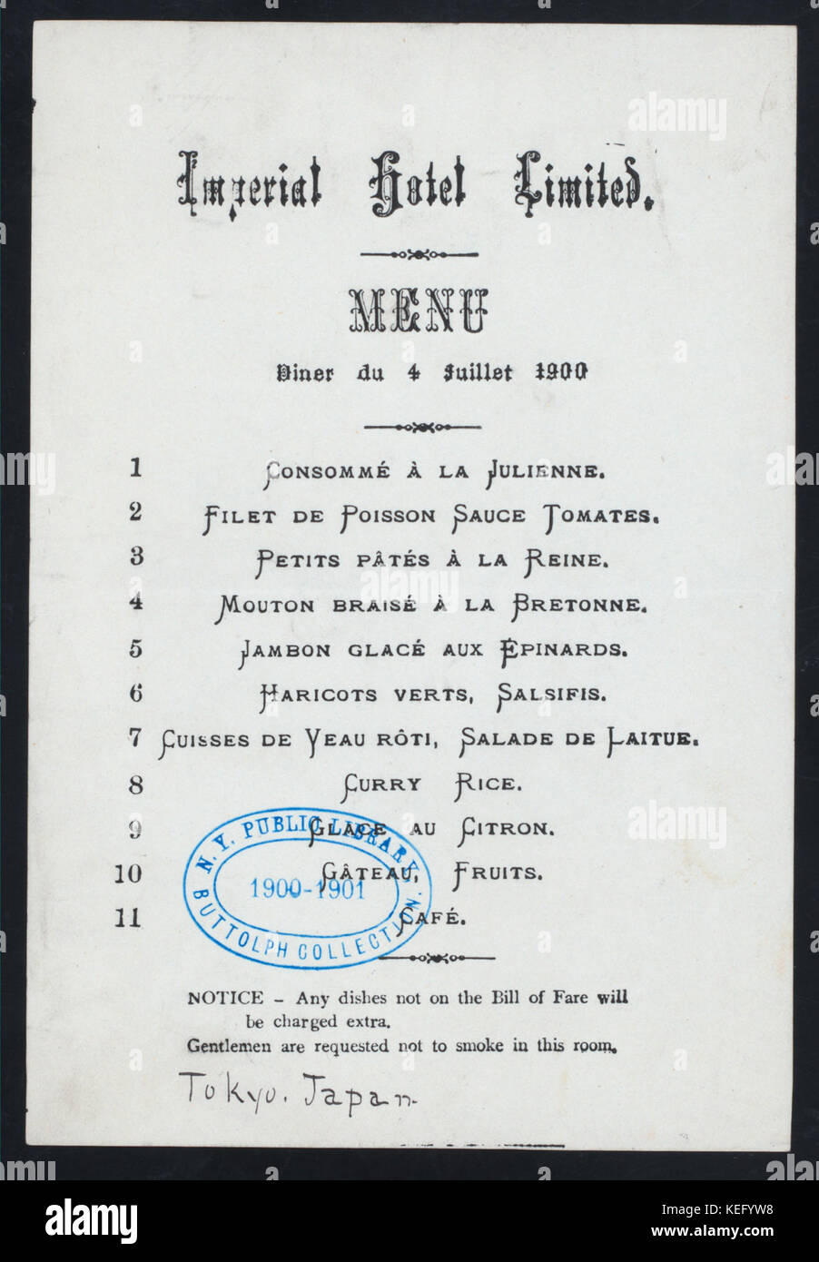 Abendessen (von) IMPERIAL HOTEL LIMITED (at) Tokio, Japan (FÜR ;) (NYPL Hades 274144 468419) Stockfoto