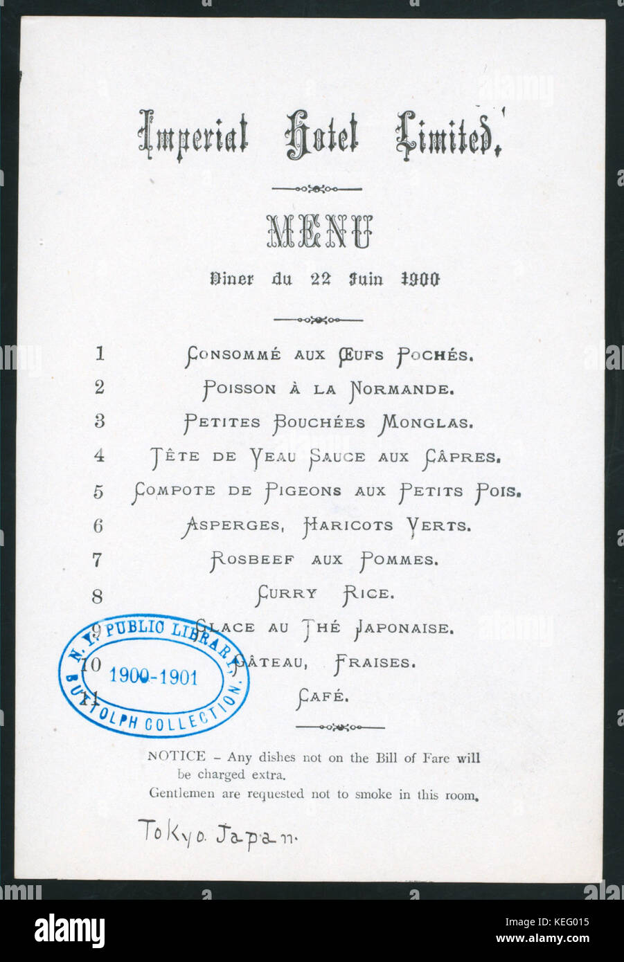 DINER (Besitz) IMPERIAL HOTEL (at) (Tokyo, Japan) (HOTEL ;) (NYPL Hades 274241 468516) Stockfoto