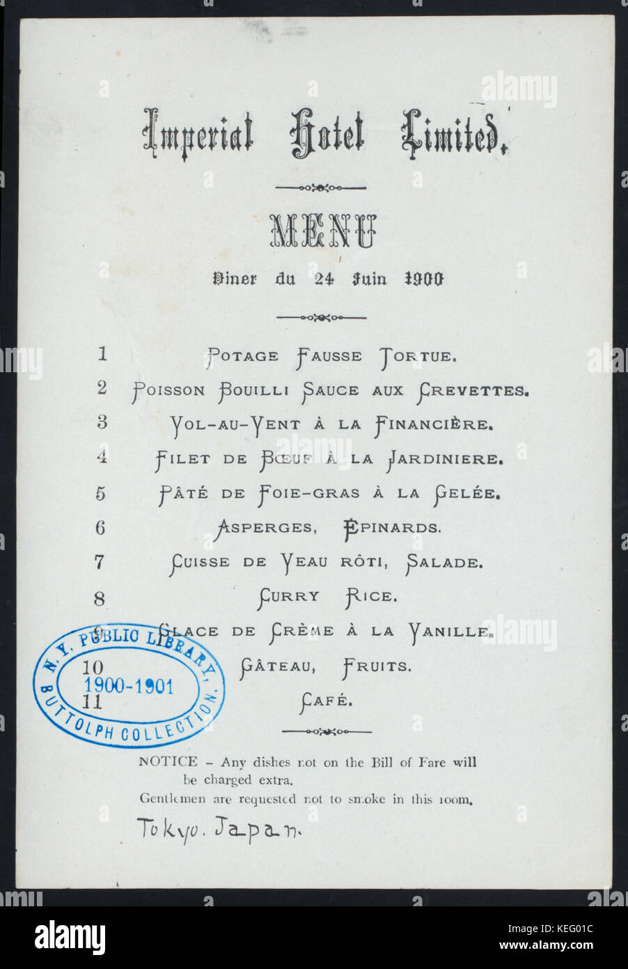 DINER (Durch) IMPERIAL HOTEL LIMITED (at) (Tokyo, Japan) (HOTEL gehalten ;) (NYPL Hades 274255 468530) Stockfoto