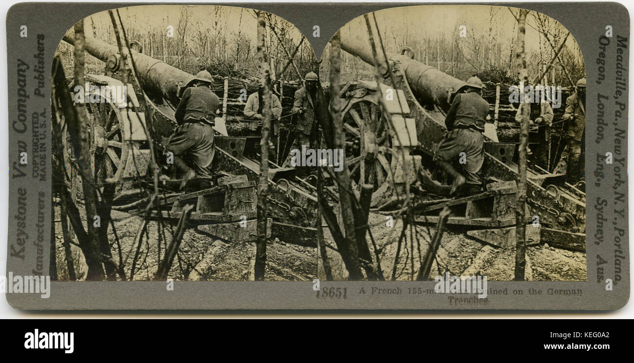 Ein Französischer 155 mm. Gewehr auf die Deutschen Gräben ausgebildet. Stockfoto
