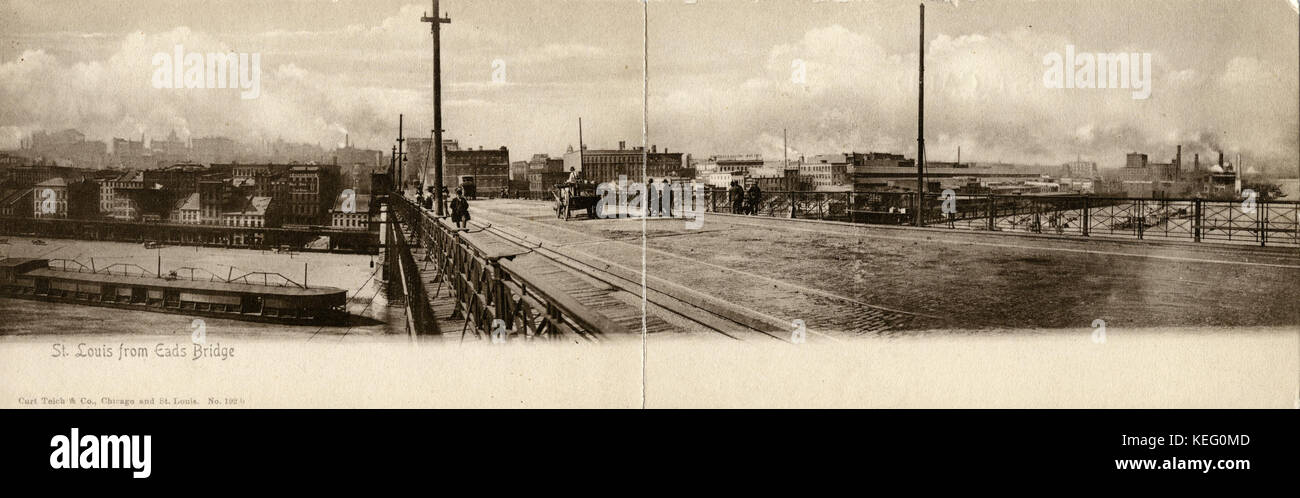 St. Louis von Eads Bridge. Panoramablick auf die Postkarte auf der Oberseite des Eads Bridge, mit St. Louis Skyline im Hintergrund Stockfoto