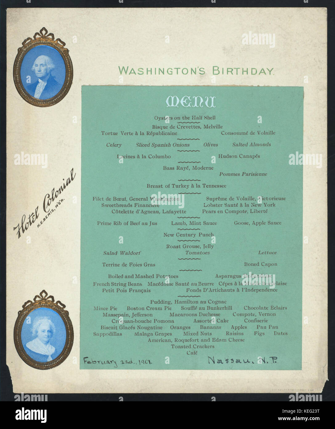 WASHINGTON'S BIRTHDAY DINNER (von) COLONIAL HOTEL (at) (NASSAU, N. S., BAHAMAS) (HOTEL gehalten ;) (NYPL Hades 275638 476737) Stockfoto