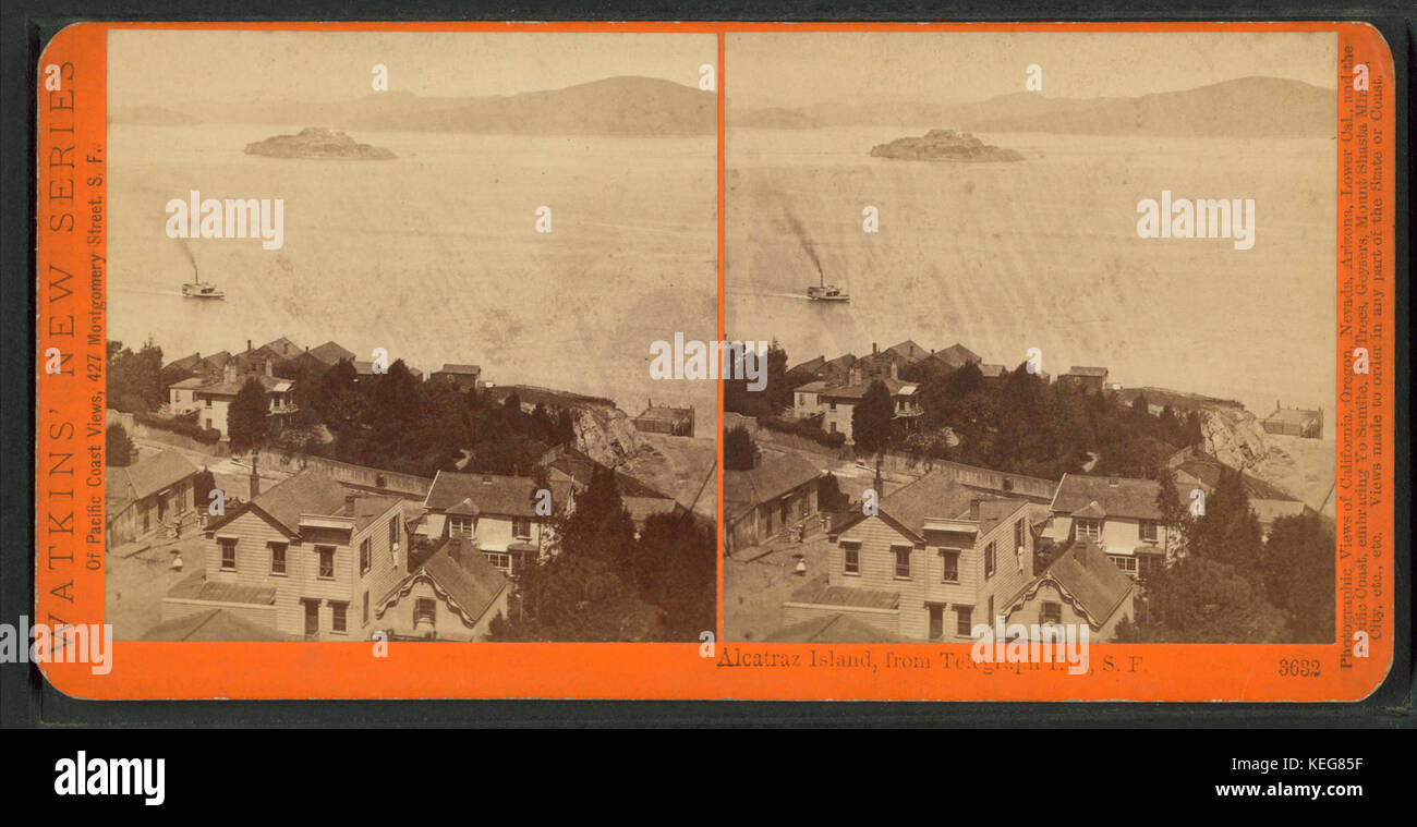 Die Insel Alcatraz, vom Telegraph Hill, S. F, durch Watkins, Carleton E., 1829-1916 Stockfoto