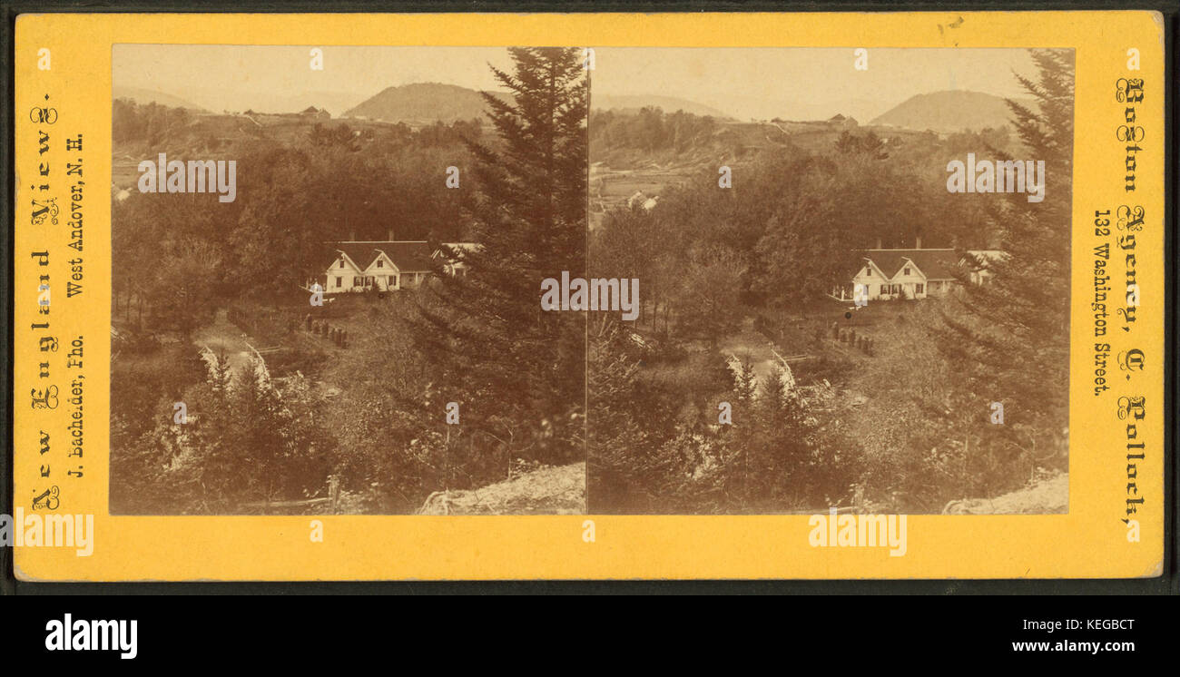 Ein historischer Blick auf die Landschaft vom Old Hill in Bingham, Maine, aufgenommen vom Fotografen John Bachelder. Das Foto spiegelt die natürliche und ländliche Umgebung der Gegend wider. Stockfoto