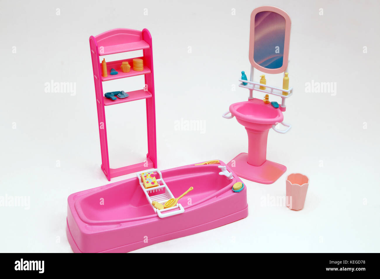 Jahrgang 1990'S Barbie o Viel zu Tun' Badezimmer Set Stockfoto