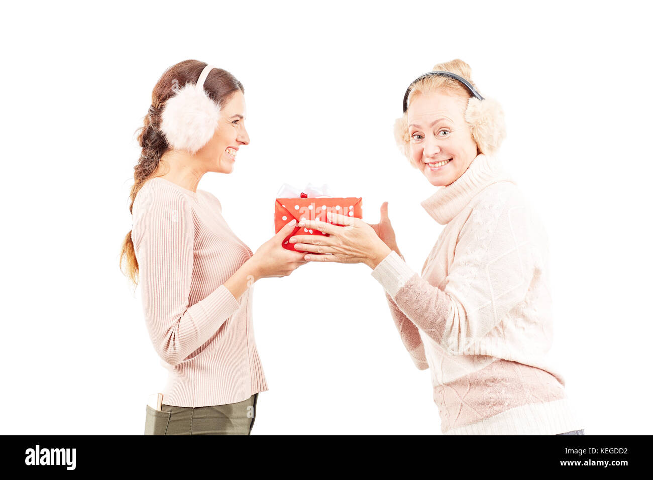 Weihnachtsgeschenke austauschen Stockfoto