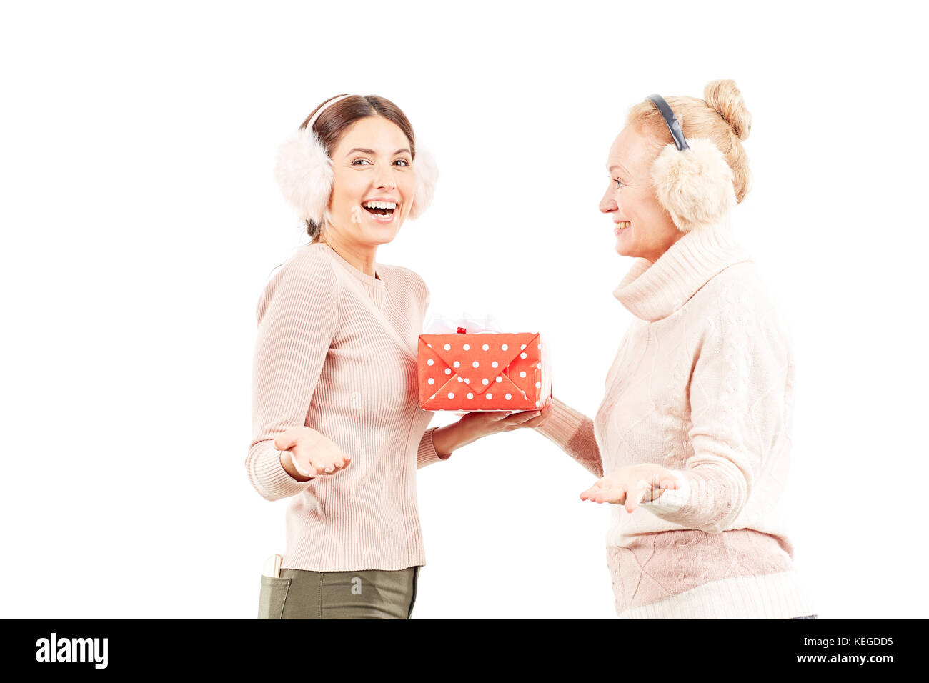 Weihnachtsgeschenke austauschen Stockfoto