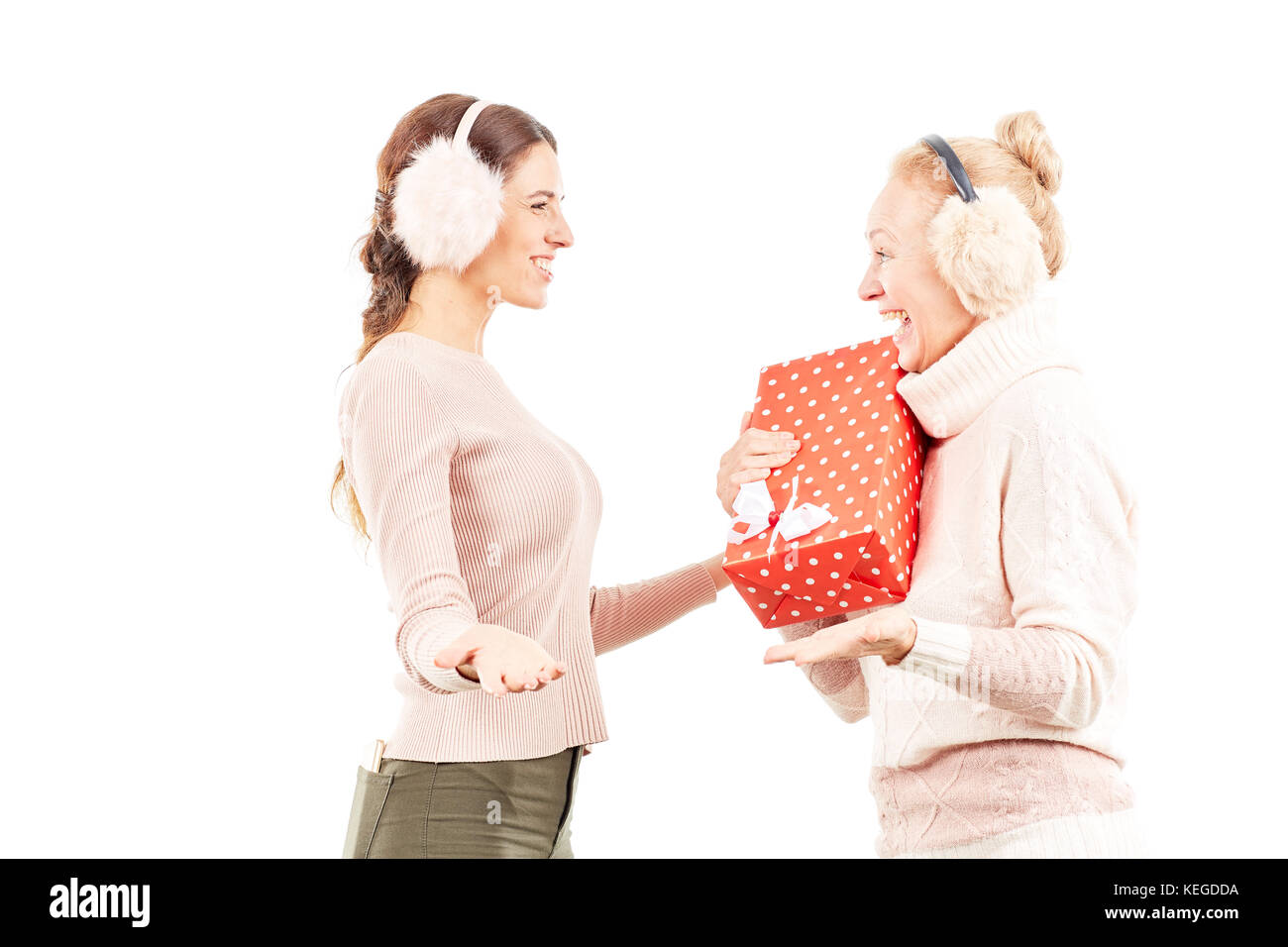 Weihnachtsgeschenke austauschen Stockfoto