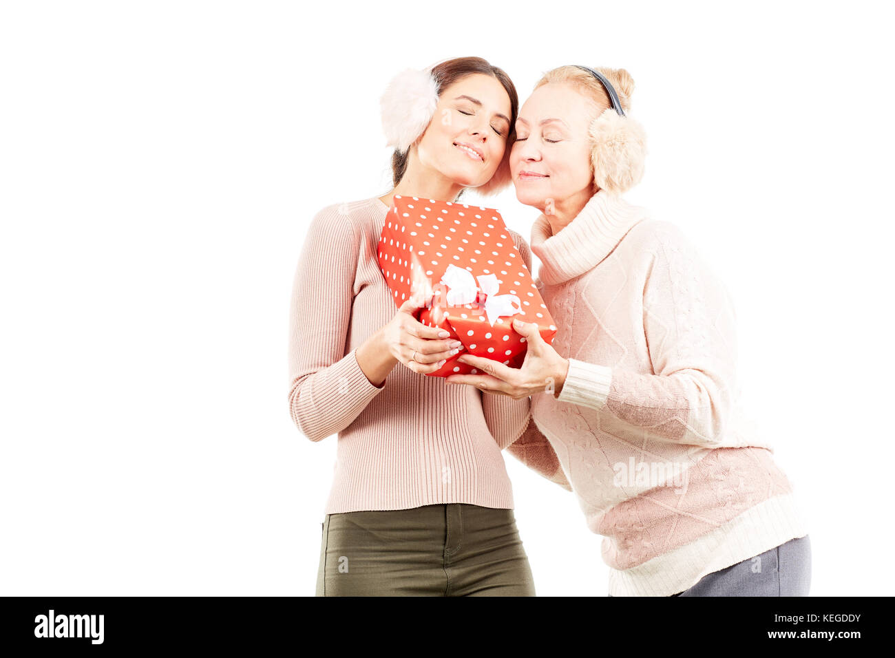 Weihnachtsgeschenke austauschen Stockfoto