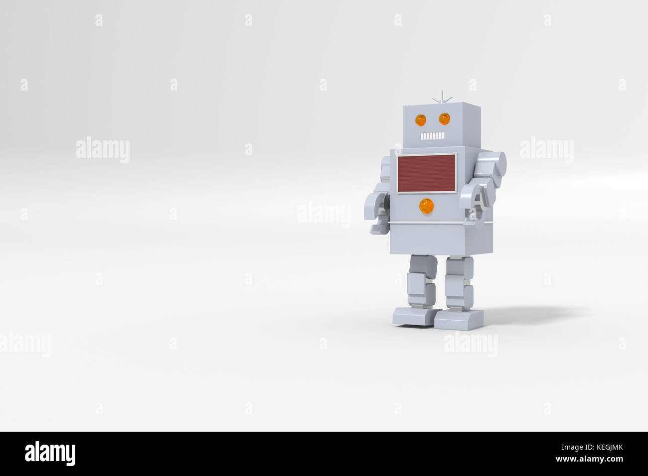 Spielzeug Roboter, auf weißem Hintergrund. Stockfoto