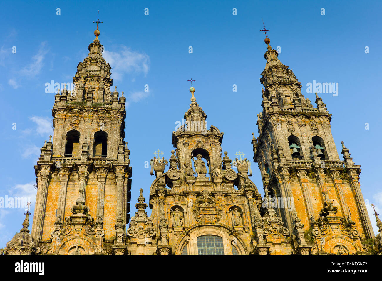 Fassade do Obradoiro des Barock römisch-katholische Kathedrale, Catedral de Santiago de Compostela, Galicien, Spanien Stockfoto