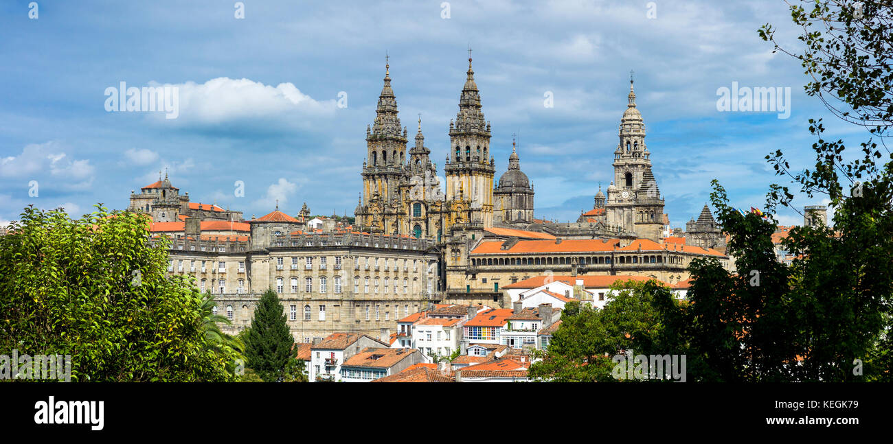 Catedral de Santiago de Compostela, römisch-katholische Kathedrale komplexe Stadtbild vom Alameda Park, Galizien, nördlichen Spanien Stockfoto