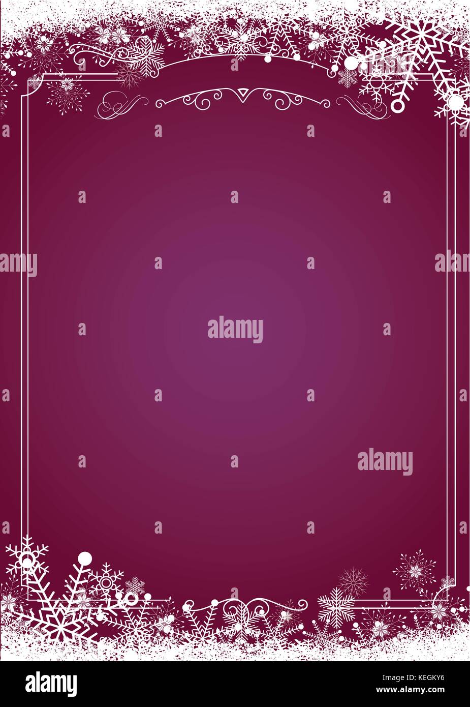 Format A3 Menü vertikal - Weihnachten Farbverlauf Violett mit retro Grenze und Winter Schneeflocke Stock Vektor