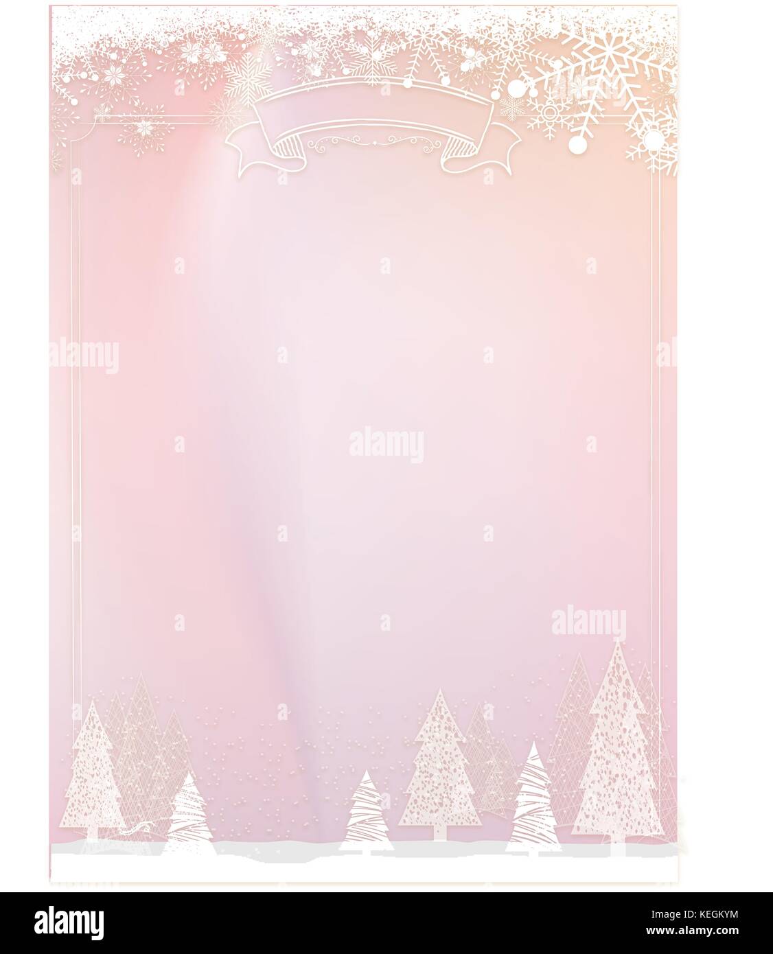 Format A3 Vertikale cafe Menü classic Pastell rosa Winter Weihnachten Hintergrund mit Schneeflocken und Xmas ball Grenze Stock Vektor