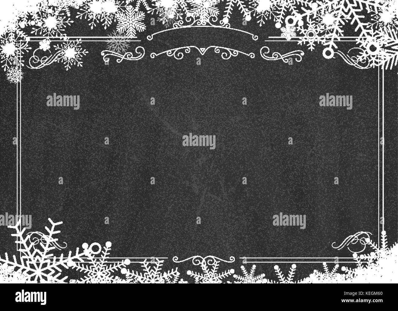 Format A3 cafe Menü - Weihnachten Winter Schneeflocke, retro Grenze und Blackboard strukturierten Hintergrund Stock Vektor