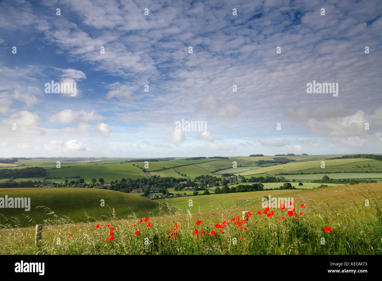 Die deverill Tal in Wiltshire aus der kalten Küche Hill fotografiert. Stockfoto