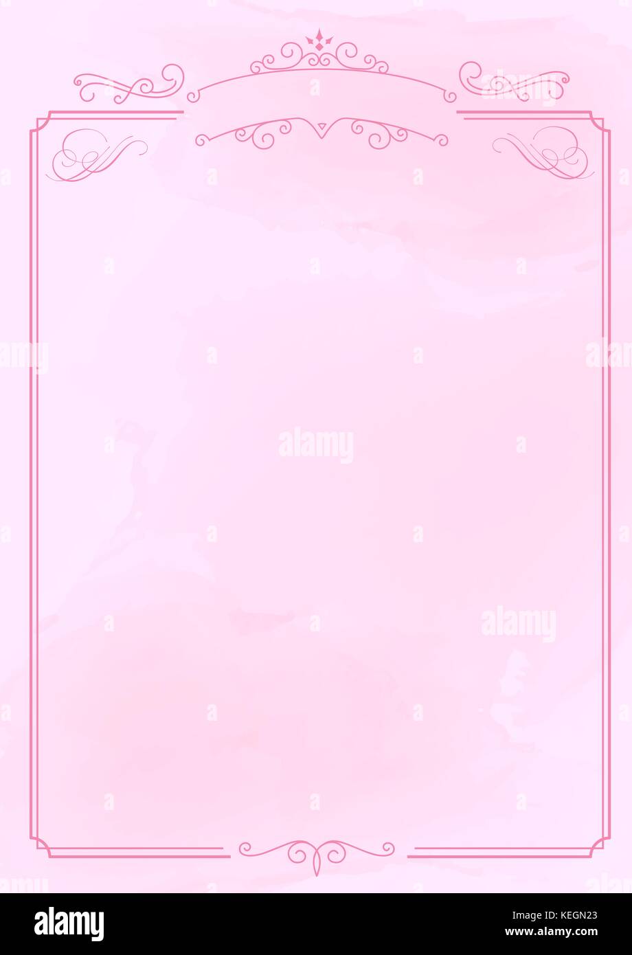 Format A4 Vertikale cafe Menü - Dekorative retro Grenze und rosa Tinte Bürste Papier Hintergrund Stock Vektor