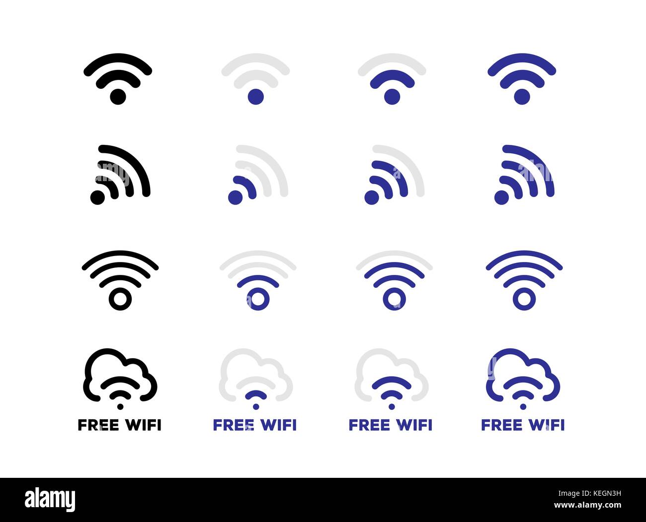 Internet Netzwerk kostenlose Wifi Verbindung Symbol in Vektor Format einstellen Stock Vektor