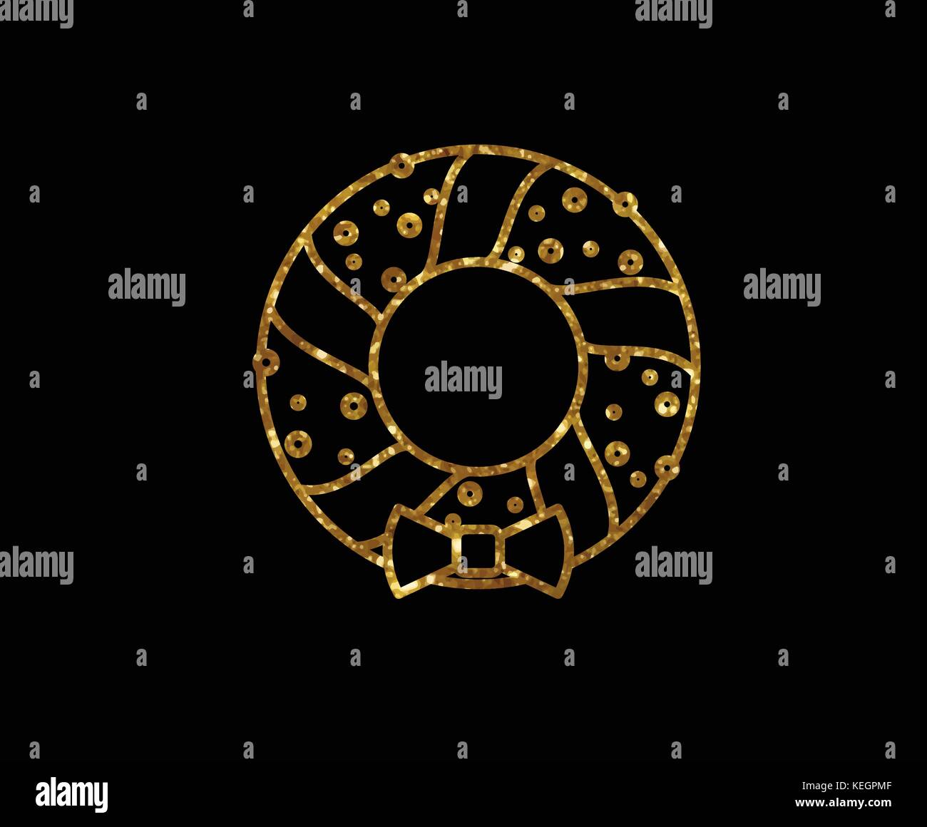 Der Vektor golden glitter Weihnachten Tür Kranz Dekoration Symbol Leitung Stock Vektor