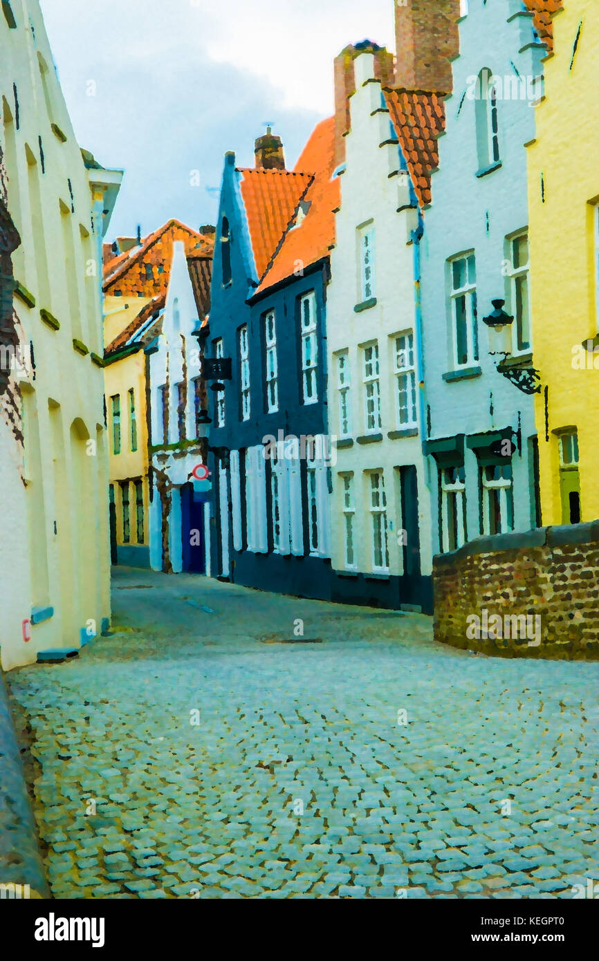 Gepflasterten Straßen in Brügge. Stockfoto