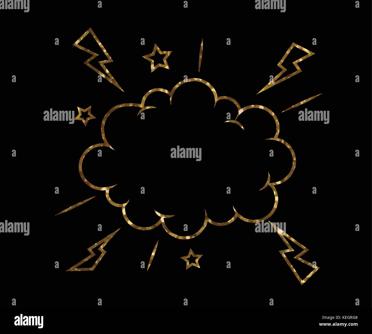 Vektor golden Glitter von isolierten Comic rede Cloud Blasen mit Stern und Gewitter Stock Vektor