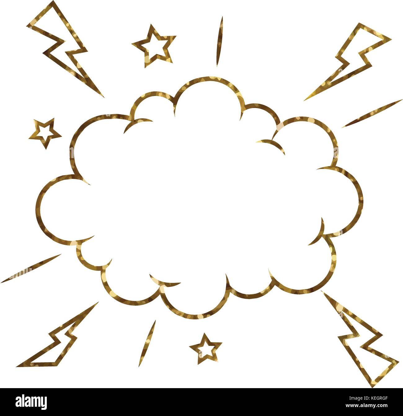 Vektor golden Glitter von isolierten Comic rede Cloud Blasen mit Stern und Gewitter Stock Vektor