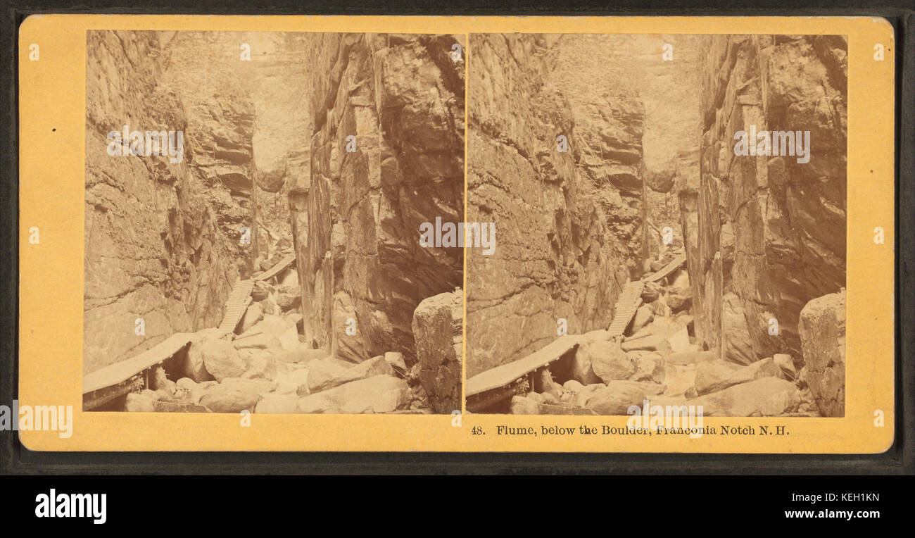 Flume, unterhalb der Boulder, Franconia Notch, N.H, Gebrüder Kilburn Stockfoto