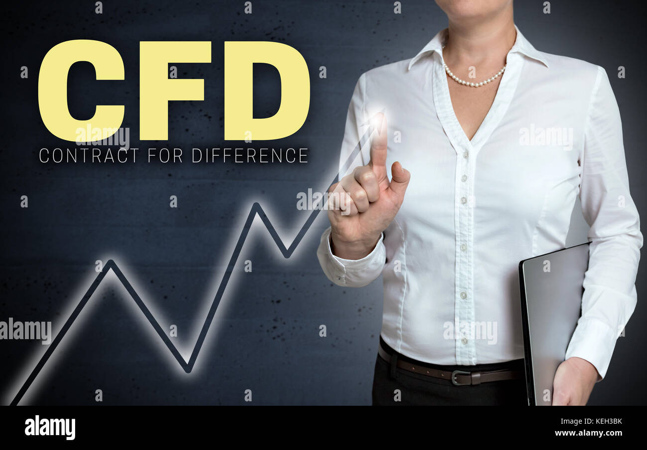 Cfd-Touchscreen, indem Geschäftsfrau gezeigt. Stockfoto