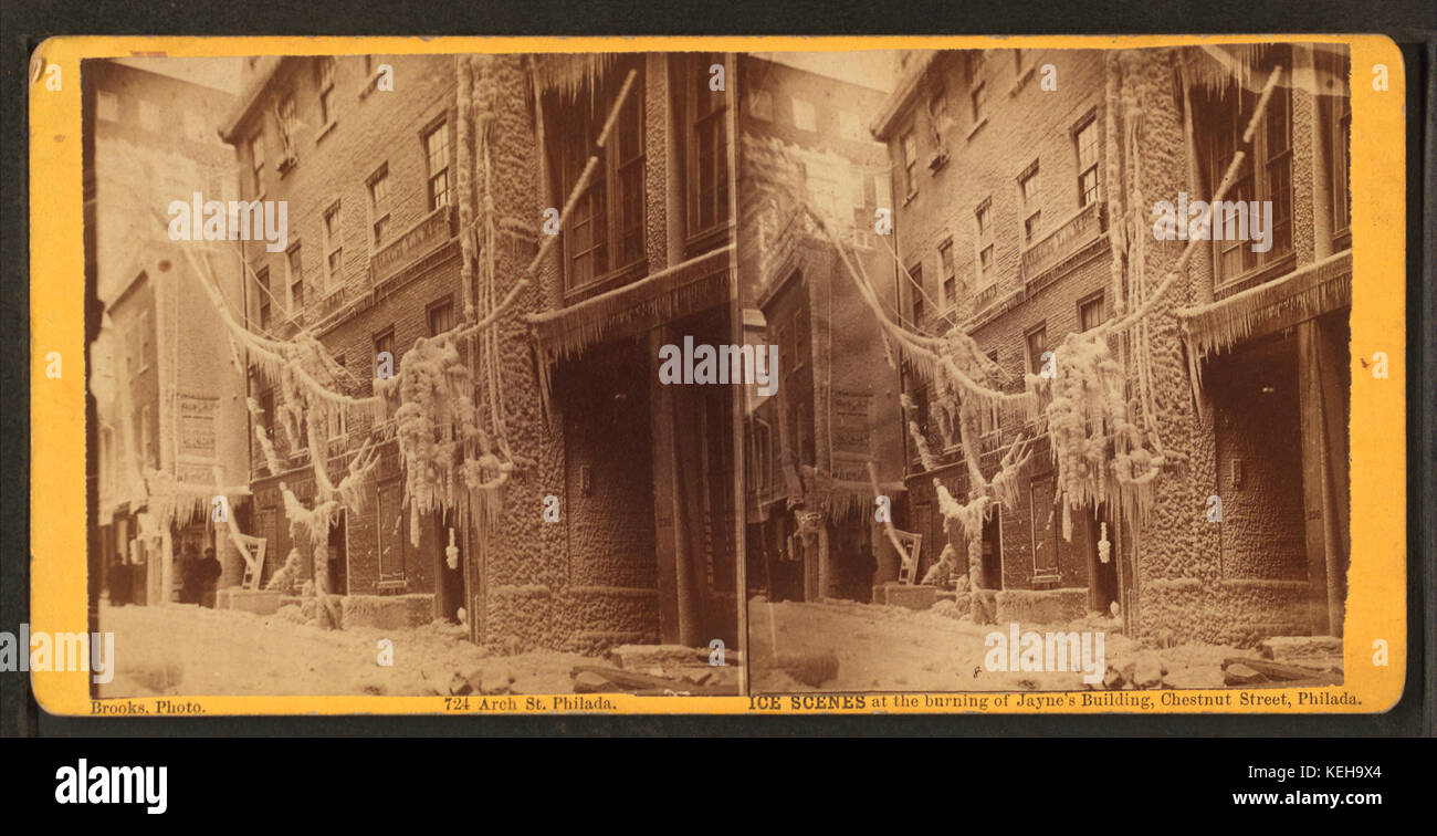 Eis-Szenen bei der Verbrennung von Jayne es Gebäude, Chestnut Street, Philadelphia, aus Robert N. Dennis Sammlung von stereoskopischen Ansichten Stockfoto