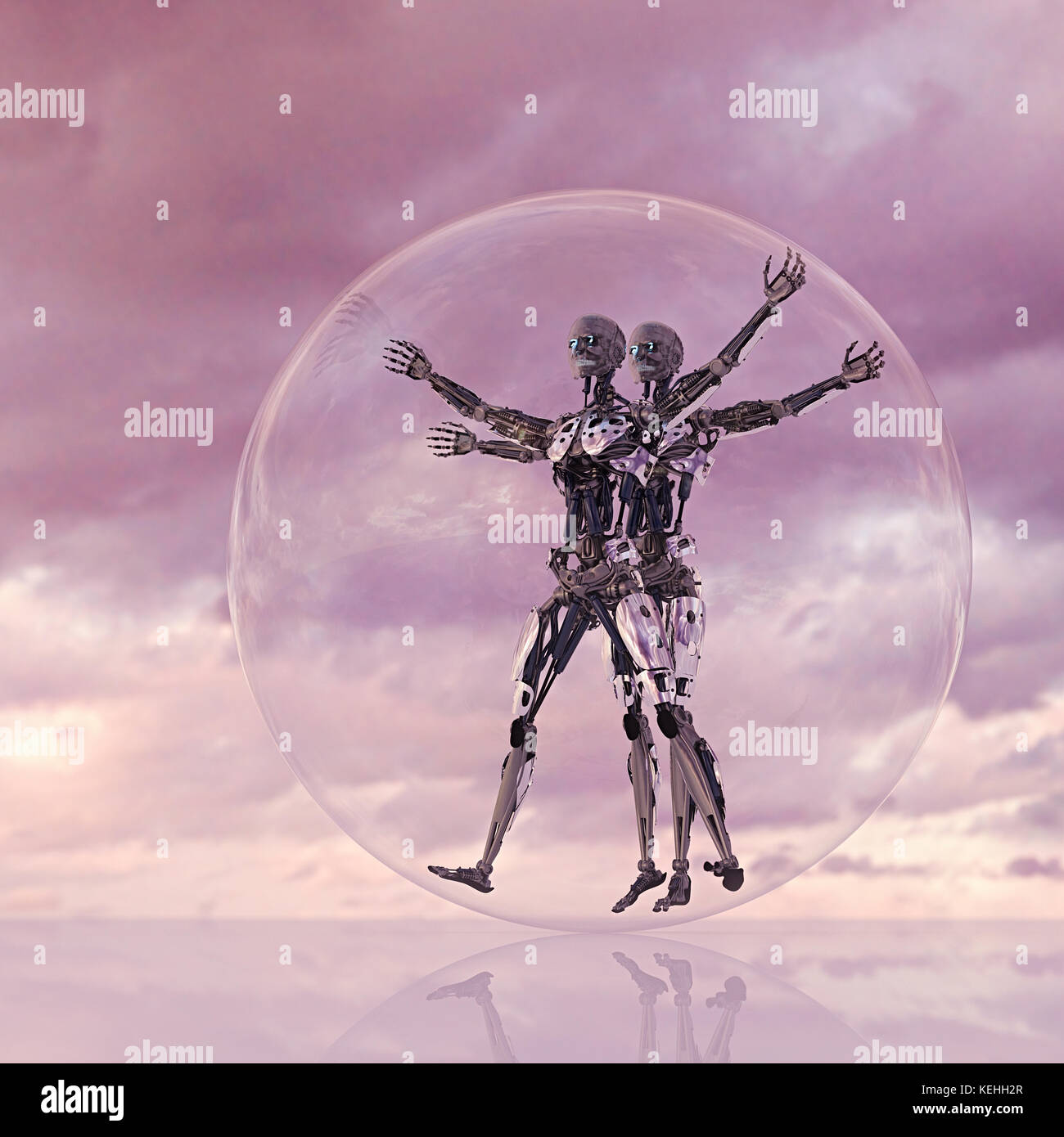 Roboter Rollen in transparenter Glaskugel Stockfoto