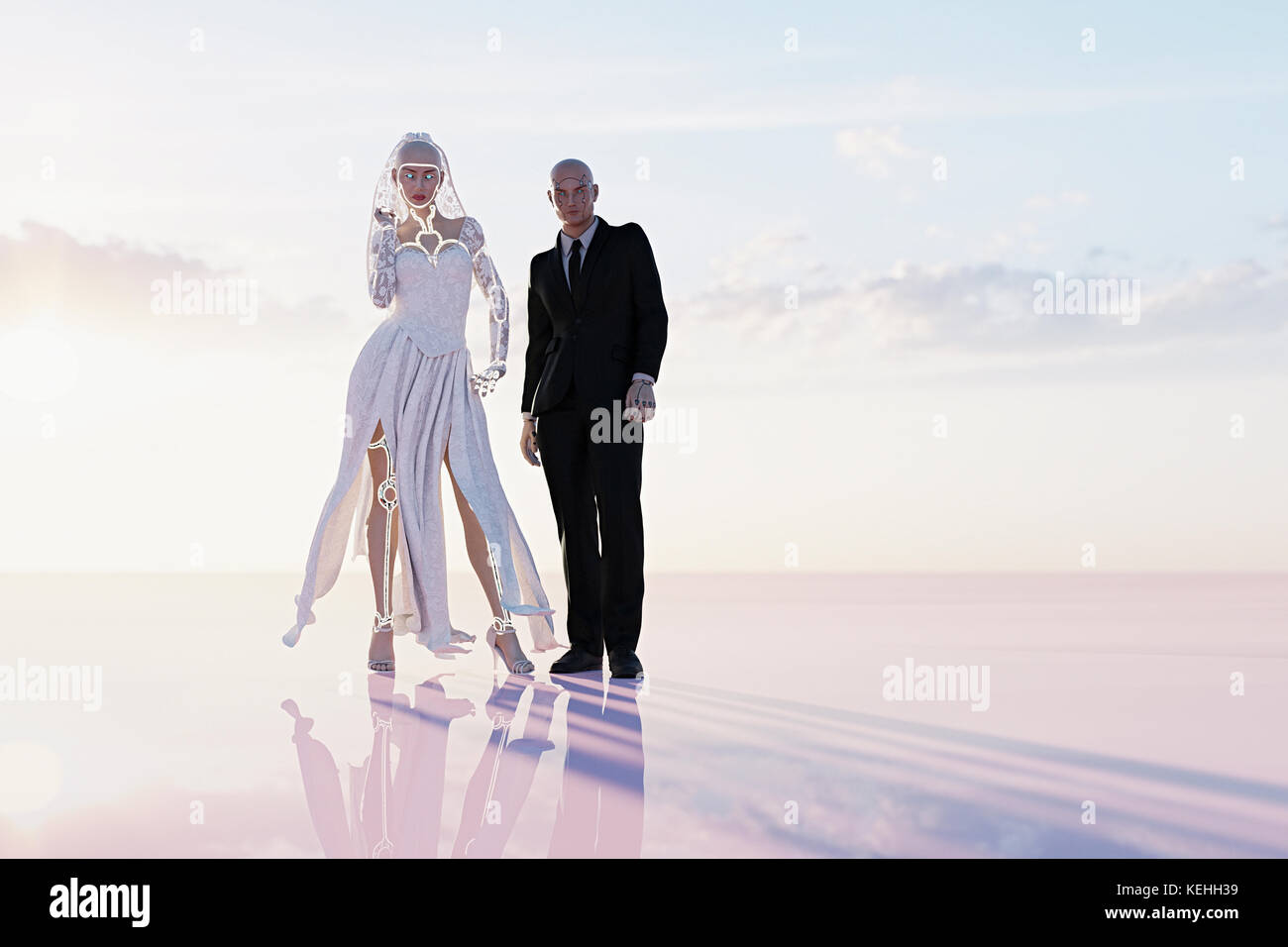 Cyborg Braut und Bräutigam in der Hochzeit Stockfoto