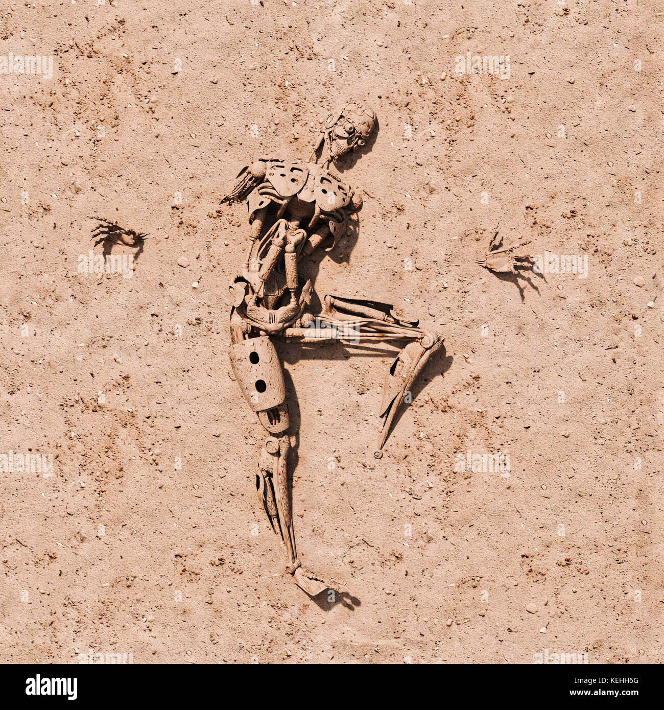 Obsoleter Roboter in der Wüste begraben Stockfoto
