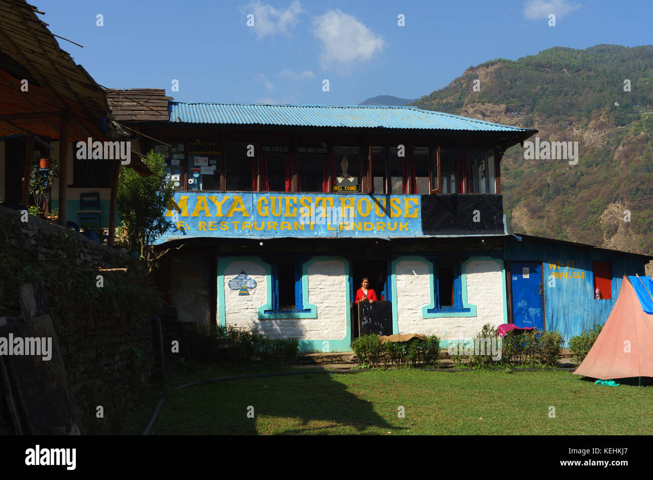 Maya Gästehaus und Restaurant, Landruk, Nepal. Stockfoto