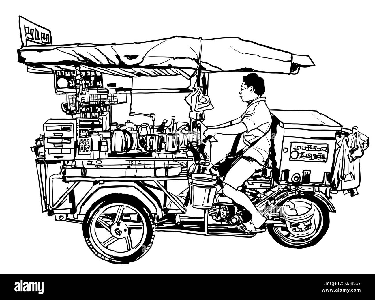 Bangkok, Thailand. Street Food Dreirad-Vector Illustration Stock Vektor