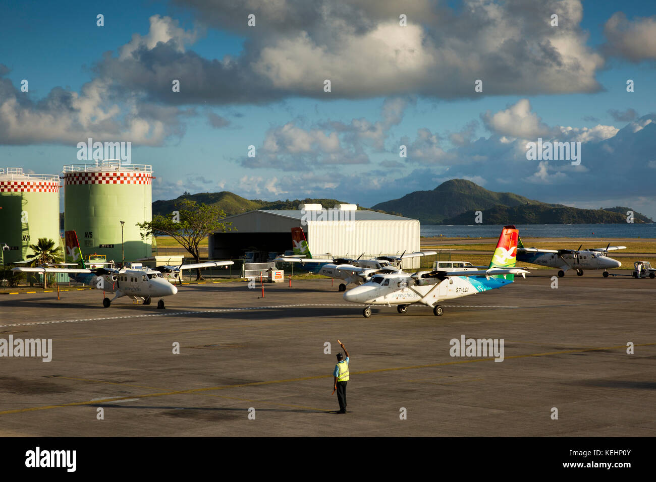Die Seychellen, Mahe, Flughafen, Fluggesellschaft Air Seychelles DHC-6 Twin Otter-400-Serie Flugzeuge Stockfoto