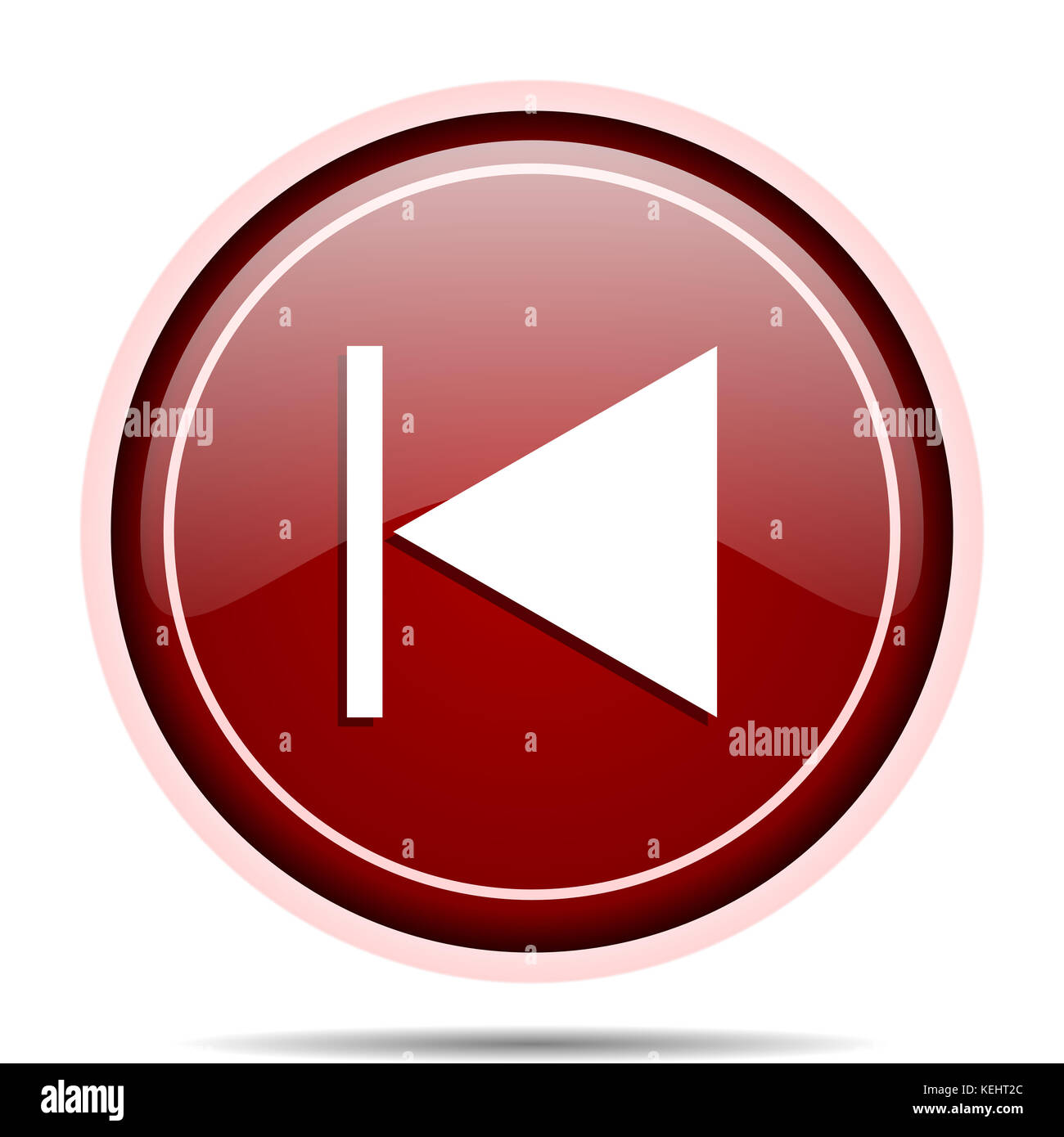Zurück Rot glänzende runde Web Icon. Kreis isoliert die Taste 'Internet für Webdesign und smartphone Anwendungen. Stockfoto