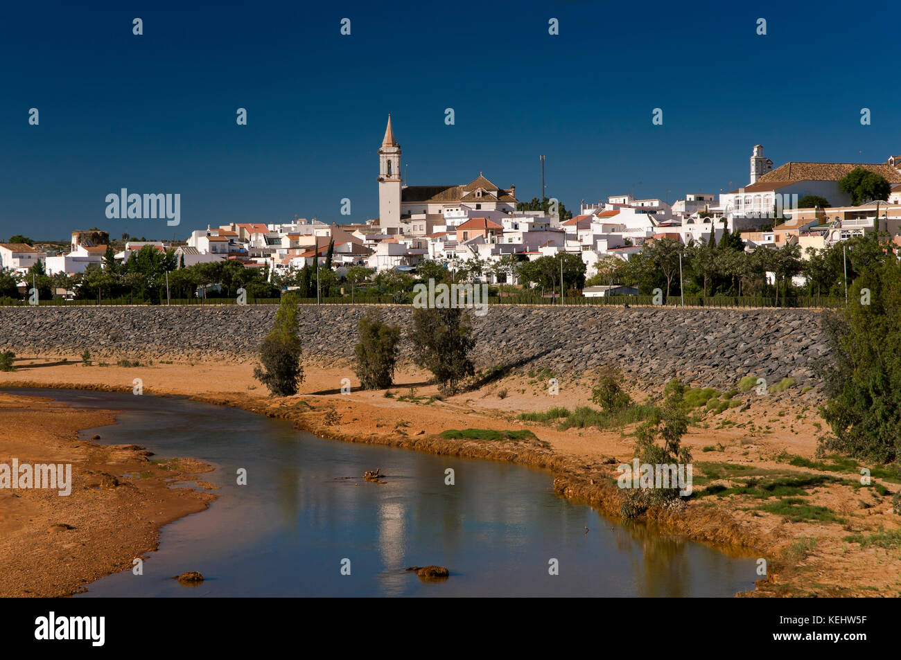 Panoramablick whit Anzeigen odiel Fluss, gibraleon, Provinz Huelva, Andalusien, Spanien, Europa Stockfoto