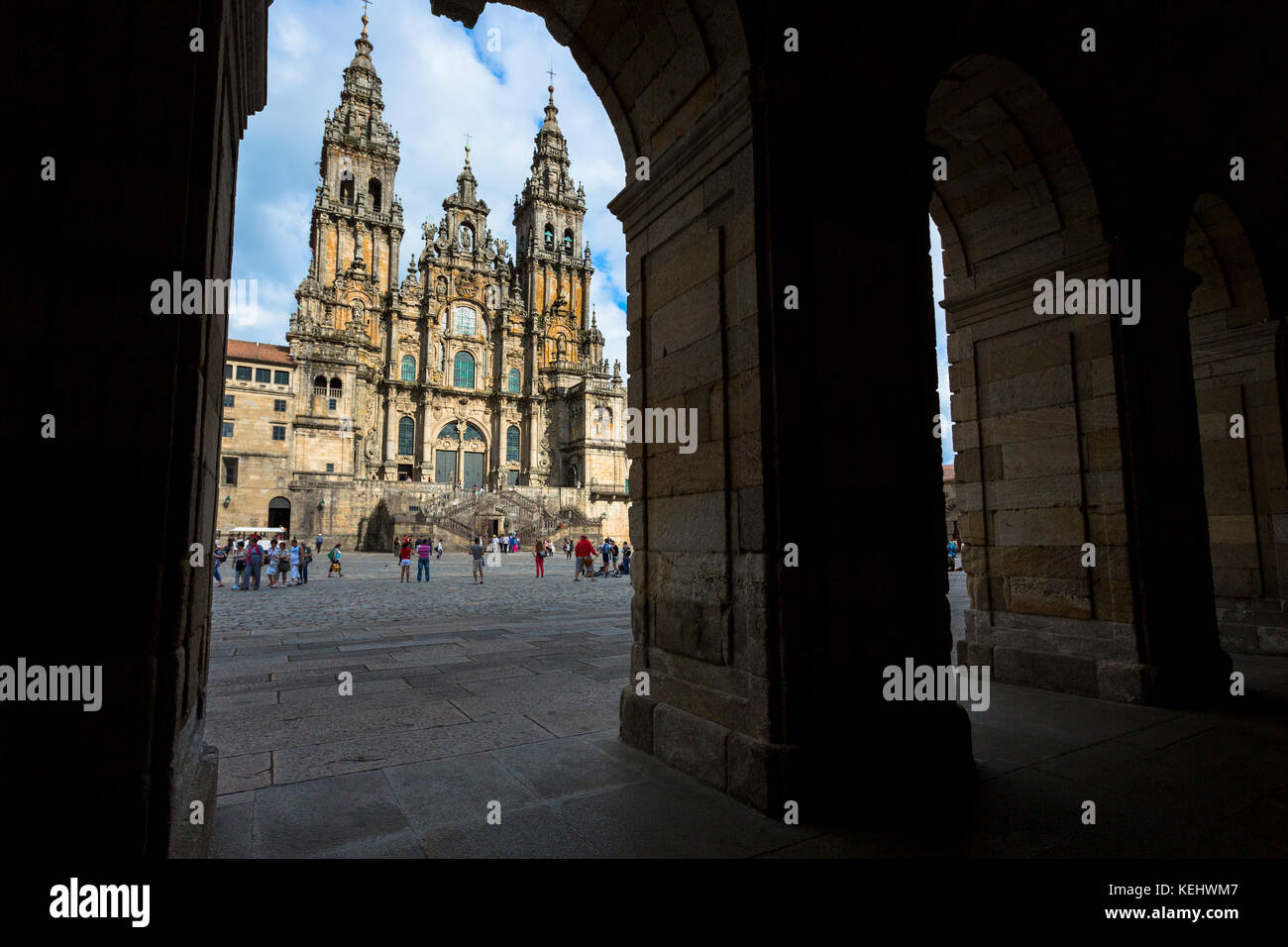 Fassade do Obradoiro des Barock römisch-katholische Kathedrale, Catedral de Santiago de Compostela, Galicien, Spanien Stockfoto